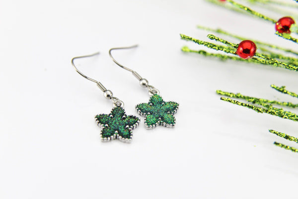 Green Earrings, Star Earrings Christmas Star Earrings Silver Star Charm Earrings Star Jewelry Silver Earrings Dangle Earrings Christmas Gift