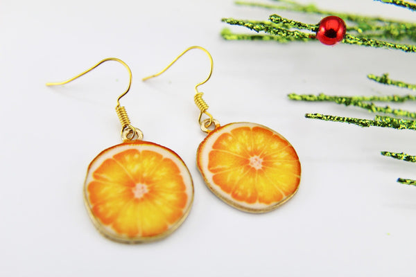 Orange Fruit Earrings, Miniature Earrings, Gold Orange Fruit Charm Earrings, Gold Earrings Dangle Earrings Christmas Gift