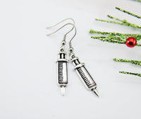 Clothing Gift Silver Syringe Earrings Doctor Gift Nurse Gift Medical Student Gift Syringe Charm Nurse Earrings Doctor Jewelry Christmas Gift