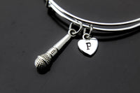 Silver Microphone Charm Bracelet, Music Gift, Speaker Gift, Personalized Custom Monogram, N2625