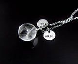 Dandelion Seed Terrarium Necklace, Initial Charm, Wish Gift