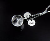 Dandelion Seed Terrarium Necklace, Initial Charm, Wish Gift