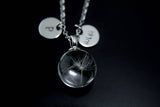 Dandelion Seed Terrarium Necklace, Initial Charm, Wish Gift