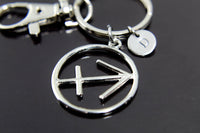 Silver Sagittarius Charm Keychain Sagittarius Keychain Sagittarius Charm Constellations Sign of Zodiac Personalized Initial Keychain