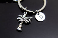 Silver Crescent Moon and Palm Tree Charm Keychain Personalized Customized Monogram Made to Order Jewelry, N2119B