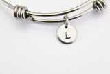 Stainless Steel Initial Charm Bangle Personalized Bracelet, N002