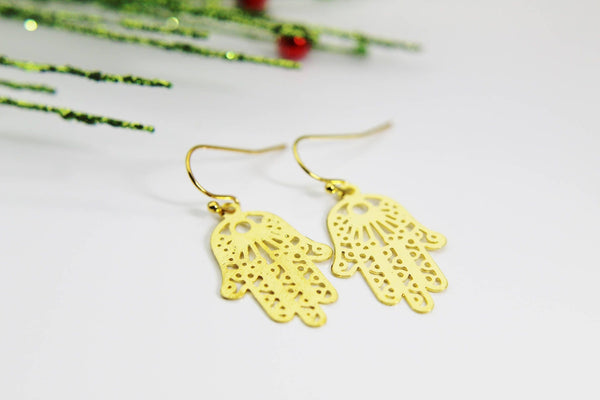 Hamsa Earrings Gold Hamsa Charm Earrings Hamsa Jewelry Gold Hamsa Hand Charm Earrings Gift For Her Dangle Earrings
