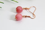 Jade Earrings, Pink Jade Natural Gemstone Jewelry, Rose Gold Earrings