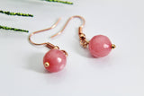 Jade Earrings, Pink Jade Natural Gemstone Jewelry, Rose Gold Earrings