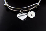 Silver Sister in Law Heart Charm Bracelet, Sister in Law Gift, Stainless Steel Bangle, Personalized Custom Monogram, N 2310