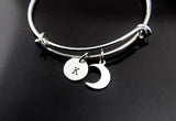 Eclipse Moon Bracelet, Crescent Moon Charm Bangle, Crescent Moon Charm, Celestial Bracelet, Celestial Jewelry