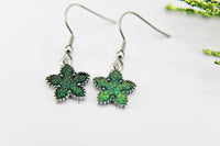 Green Earrings, Star Earrings Christmas Star Earrings Silver Star Charm Earrings Star Jewelry Silver Earrings Dangle Earrings Christmas Gift
