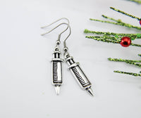 Clothing Gift Silver Syringe Earrings Doctor Gift Nurse Gift Medical Student Gift Syringe Charm Nurse Earrings Doctor Jewelry Christmas Gift