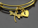 Gold Queen Dragonfly Charm Bangle Dragonfly Charm Dragonfly Pendant Personalized Bangle Initial Charm Initial Bangle Customized Jewelry