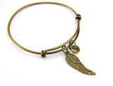 Guardian Angel Bangle, Angel Wing Bracelet, Angel Charm, Personalized Bracelet, Expandable Bangle, Charm Bangle, Initial Bracelet, Monogram
