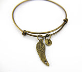 Guardian Angel Bangle, Angel Wing Bracelet, Angel Charm, Personalized Bracelet, Expandable Bangle, Charm Bangle, Initial Bracelet, Monogram