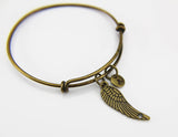 Guardian Angel Bangle, Angel Wing Bracelet, Angel Charm, Personalized Bracelet, Expandable Bangle, Charm Bangle, Initial Bracelet, Monogram