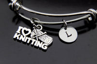 Knitting Bangle, I Love Knitting Bracelet, I Love Knitting Charm, Knitting Gifts, Knitters Gift, Personalized Gift, Best Friend Gift