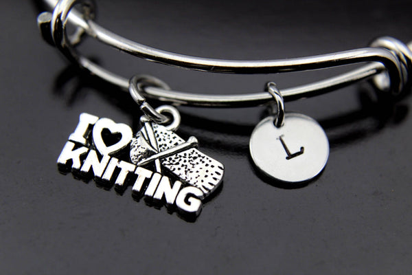 Knitting Bangle, I Love Knitting Bracelet, I Love Knitting Charm, Knitting Gifts, Knitters Gift, Personalized Gift, Best Friend Gift