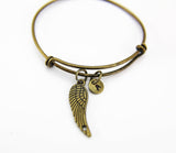 Guardian Angel Bangle, Angel Wing Bracelet, Angel Charm, Personalized Bracelet, Expandable Bangle, Charm Bangle, Initial Bracelet, Monogram