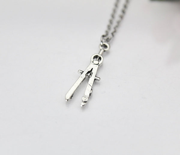 Architect Necklace, Compass Pencil Necklace, Architect Gift, Compass Pencil Charm, Graduation Gift, Engineer Gift, Personalized Gift