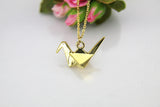 Gold Bird Necklace, Paper Crane Necklace, Japanese Crane, Bird Animal Charm, Personalized Gift,