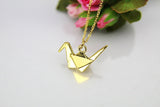 Gold Bird Necklace, Paper Crane Necklace, Japanese Crane, Bird Animal Charm, Personalized Gift,