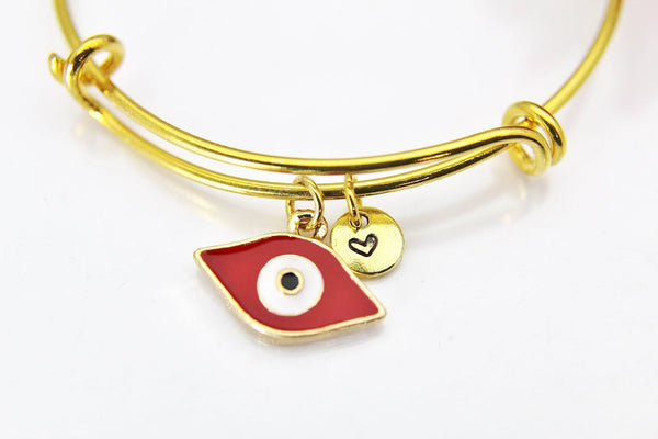 Evil Eye Bracelet, Gold Evil Eye Bangle, Red Evil Eye Charm,