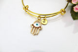 Hamsa Evil Eye Bracelet, Gold Evil Eye Bangle, Evil Eye Charm, Personalized Gift, E04