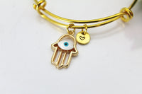 Hamsa Evil Eye Bracelet, Gold Evil Eye Bangle, Evil Eye Charm, Personalized Gift, E04