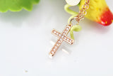 Cross Necklace, Rose Gold Cross Charm, Latin Cross Charm, Protective Gift, Dainty Necklace, Rose Gold Necklace, Personalized Gift,RG001