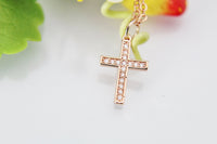 Cross Necklace, Rose Gold Cross Charm, Latin Cross Charm, Protective Gift, Dainty Necklace, Rose Gold Necklace, Personalized Gift,RG001