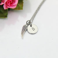 Guardian Angel Necklace, Silver Angel WIng Charm, Angel Wing Charm, Wing Charm, Feather Charm, Protective Gift, Dainty Necklace, N20