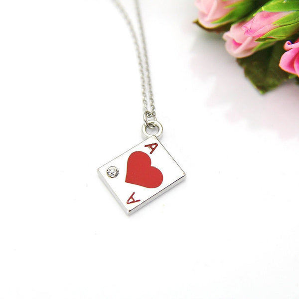 Poker Player Gift, Ace of Heart Necklace, Ace Card Charm, Poker Charm, Personalized Gift, Best Friend Gift, N32