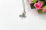 Octopus Necklace, Silver Octopus Charm, Animal Charm, Beach Sea Life Charm, Nautical Jewelry, Personalized Gift, Best Friend Gift, N34