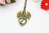 Bronze Dragon Necklace, Dragon Charm, Fairytale Gift, Fantasy Gift, Girlfriend Gift, Boyfriend Gift, Mens Necklace, Personalized Gifts, N53