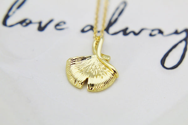 Gingko Biloba Leaf Necklace, Gold Ginkgo Leaf Charm, Maidenhair Tree Leaf Charm, Forest Tree Nature Charm, Womens Gift Personalized Gift N61