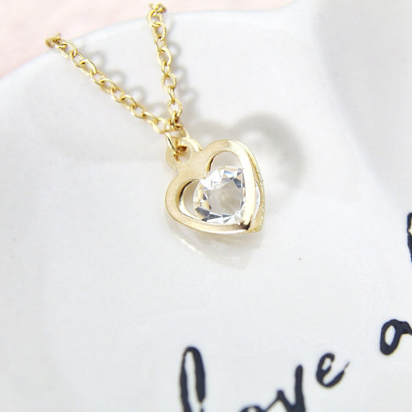 Dainty Necklace, Gold Heart Necklace, Heart Charm, CZ Diamond, Graduation Gift, Mother’s Day Gifts, Best Friends Gift, Girlfriend Gifts, G26