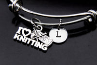 Knitting Bangle, I Love Knitting Bracelet, I Love Knitting Charm, Knitting Gifts, Knitters Gift, Personalized Gift, Best Friend Gift