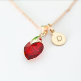 Rose Gold Necklace, Red Heart Necklace, Garnet Necklace, January Birthday Gift, Love  Heart Charm, Mother's Day Gift, Girlfriend Gift, N166