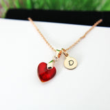Rose Gold Necklace, Red Heart Necklace, Garnet Necklace, January Birthday Gift, Love  Heart Charm, Mother's Day Gift, Girlfriend Gift, N166