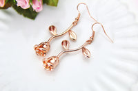 Rose Gold Rosebud Rose Charm Earrings, Anniversary Gifts, Romantic Gifts, N172X