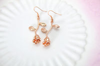 Rose Gold Rosebud Rose Charm Earrings, Anniversary Gifts, Romantic Gifts, N172X