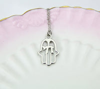 Hamsa Chai Charm Necklace, Hamsa Charm, Chai Charm, Palm Hand Chai Charm, Graduation Gift, N231