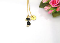 Cat Necklace, Gold Cat Charm Necklace, Black Cat Charm, Animal Charm, Pet Gifts, Personalized Gift, Best Friend Gift, Coworker Gift