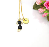 Cat Necklace, Gold Cat Charm Necklace, Black Cat Charm, Animal Charm, Pet Gifts, Personalized Gift, Best Friend Gift, Coworker Gift