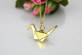 Gold Bird Necklace, Paper Crane Necklace, Japanese Crane, Bird Animal Charm, Personalized Gift,