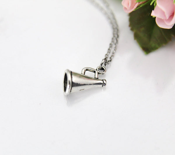 Cheerleader Necklace, Megaphone Necklace, Cheerleader Charm, Megaphone Charm, Cheer Coach Gift, Cheerleader Team Gift, Personalized Gift, C1