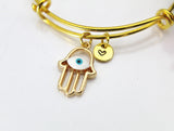 Hamsa Evil Eye Bracelet, Gold Evil Eye Bangle, Evil Eye Charm, Personalized Gift, E04