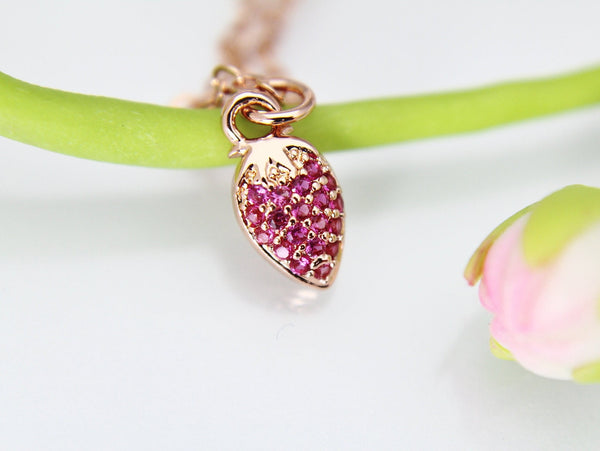 Rose Gold Strawberry Necklace, Rose Gold Necklace, Dainty Necklace, Delicate Jewelry, Minimal Necklace, Modern Necklace, N2736